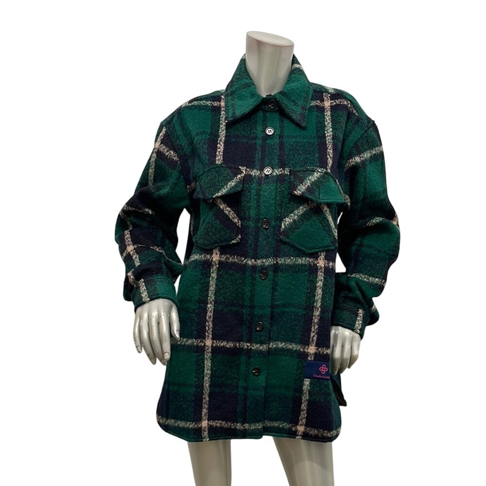 Charlie Luciano Unisex Green Plaid Oversized Flannel Shacket Limited Edition M